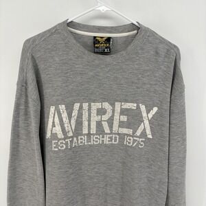 Vintage Gray Avirex Waffle Knit Thermal Long Sleeve Shirt Y2K Military Men XL